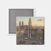 Munich Marienplatz Duitsland Reizen Magneet (Voorkant / Achterkant)