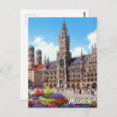 Munich Marienplatz Germany Flowers Briefkaart (Voorkant / Achterkant)