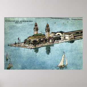 Municipal Pier Chicago Illinois Briefkaart 1925 Poster