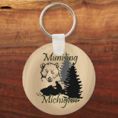 Munising Michigan Snowmobile Beer Wood Kijk uit Sleutelhanger (Voorkant)