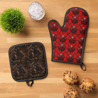Munkus pannenlappen set/Zwart /keukenaccessoires Ovenwant & Pannenlap Set