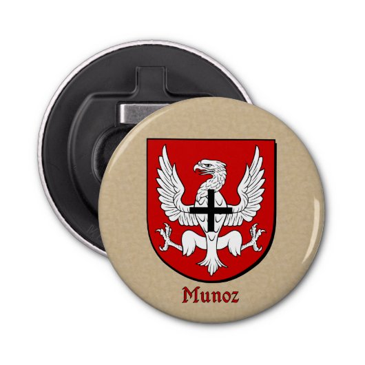 Munoz Heraldic Arms on Parchment Button Flesopener (Voorkant)