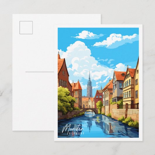 Munster Duitsland vintage reisillustratie Briefkaart (Voorkant / Achterkant)