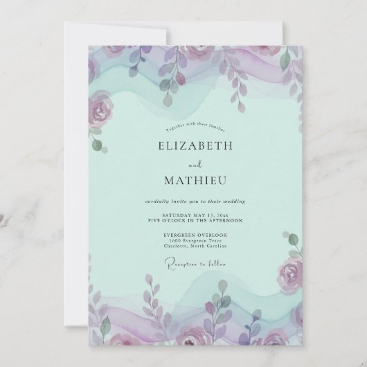 Munt Amethist Lofwerk Eucalyptus Bruiloft Kaart (Voorkant)
