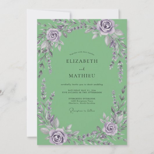 Munt Amethist Wisteria Bruiloft Kaart (Voorkant)