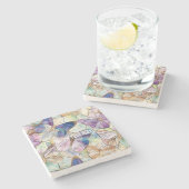 Munt Aqua Blauw Paarse Vlinders Stenen Onderzetter (Zijkant)