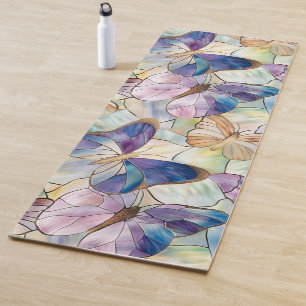 Munt Aqua Blauw Paarse Vlinders Yogamat