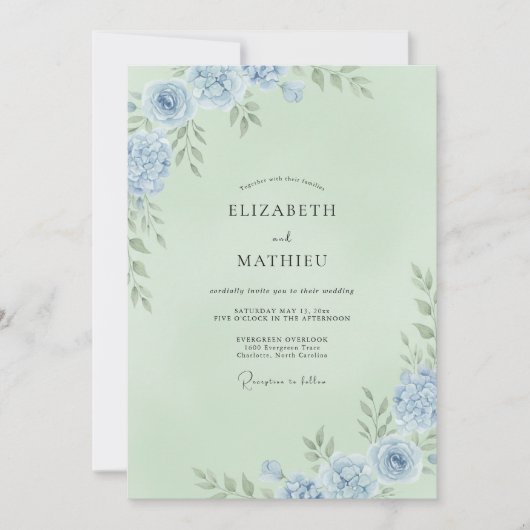 Munt Azure Ranunculus Eucalyptus Bruiloft Kaart (Voorkant)