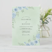 Munt Azure Ranunculus Eucalyptus Bruiloft Kaart (Staand voorkant)