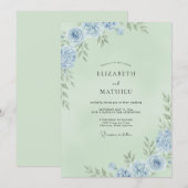Munt Azure Ranunculus Eucalyptus Bruiloft Kaart (Voorkant / Achterkant)