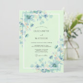 Munt Azuur Wilde Bloemen Bruiloft Kaart (Staand voorkant)