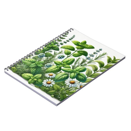 Munt, basilicum, rozemarijn, kamille kruidentuin notitieboek (Linkerzijde)