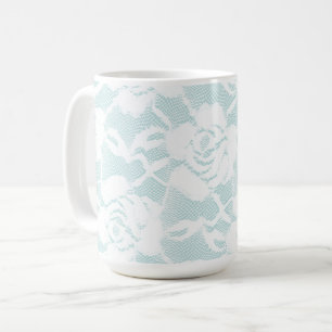 Munt Blauw Witte Kant Rozen Bloemig Koffiemok