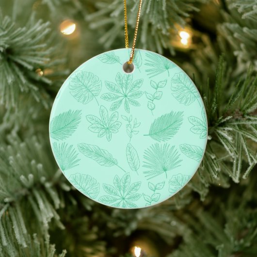Munt Blauwe Bladeren Patroon Keramisch Ornament (Boom)