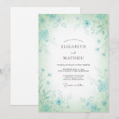 Munt Blauwe Bloemige Whimsy Bruiloft Kaart (Voorkant / Achterkant)