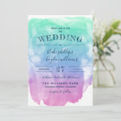 Munt Blauwe Paarse Waterverfwas Bruiloft Kaart (Staand voorkant)