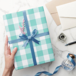 Munt Blauwe Verse Gingham Bries Geruite Patroon Cadeaupapier