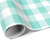 Munt Blauwe Verse Gingham Bries Geruite Patroon Cadeaupapier (Rol Hoek)