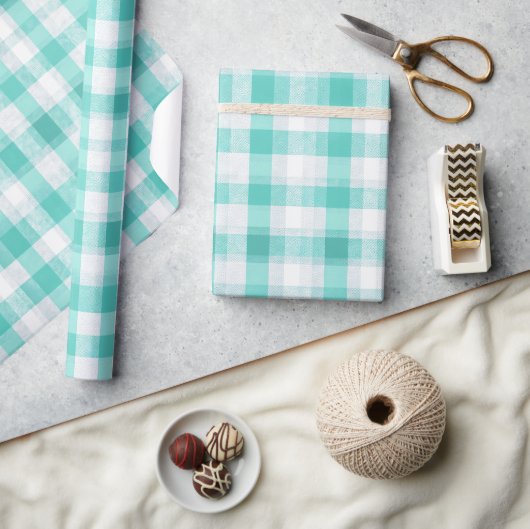 Munt Blauwe Verse Gingham Bries Geruite Patroon Cadeaupapier (Crafts)