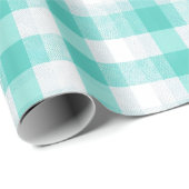 Munt Blauwe Verse Gingham Bries Geruite Patroon Cadeaupapier (Rol Hoek)
