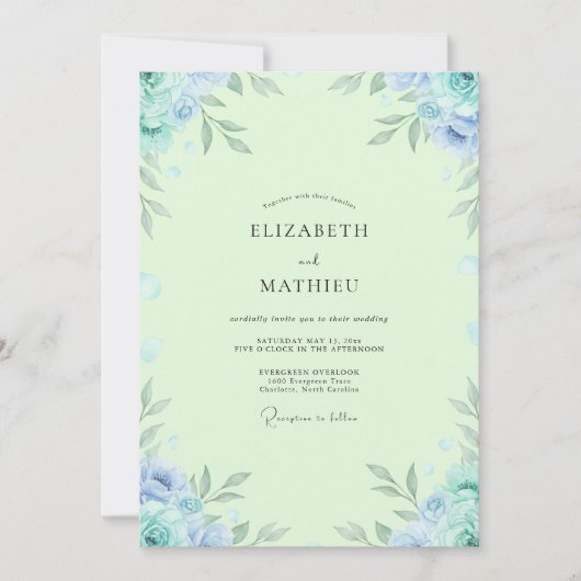 Munt Blauwgroene Gebladerte Eucalyptus Bruiloft Kaart (Voorkant)