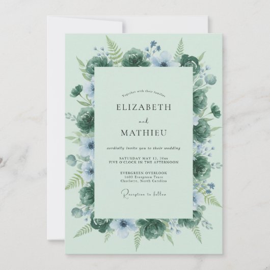 Munt Blauwgroene Succulent Eucalyptus Bruiloft Kaart (Voorkant)