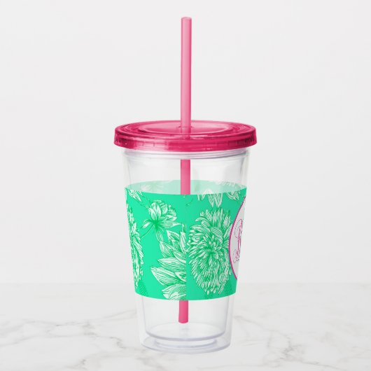 Munt Bloemen en Monogram Acryl Drinkbeker (Rechts)