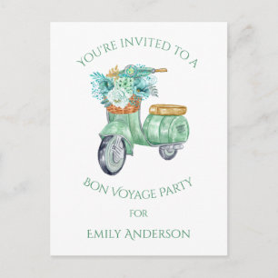 Munt Bloemen en Scooter Bon Voyage Feest Uitnodiging Briefkaart