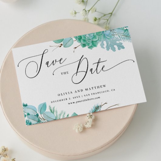 Munt bloemenvetplanten. Winter cactus bruiloft Save The Date