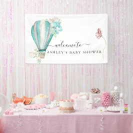Munt Bloemige Heet Lucht Ballon Baby Shower Spandoek