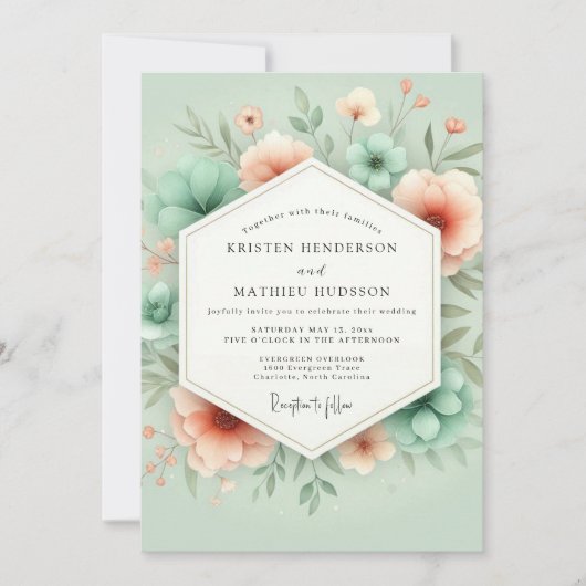 Munt Bloemige Whimsy Romantische Bruiloft Kaart (Voorkant)