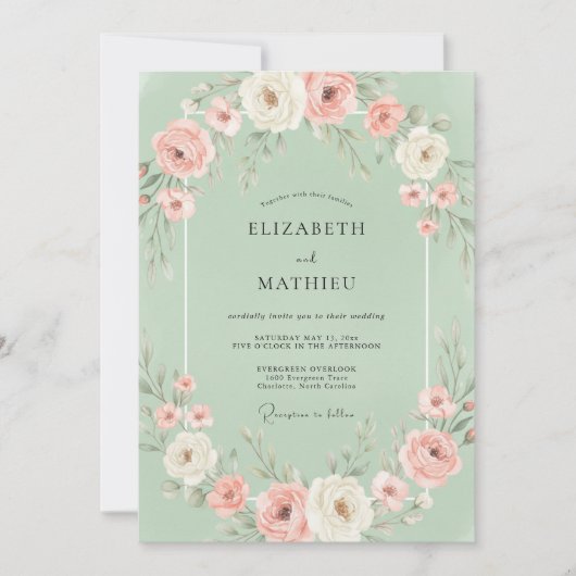 Munt Blozen Loof Eucalyptus Bruiloft Kaart (Voorkant)