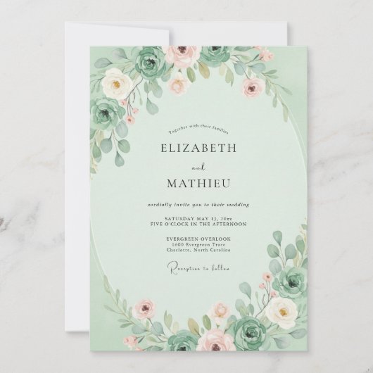 Munt Blozen Succulent Eucalyptus Bruiloft Kaart (Voorkant)