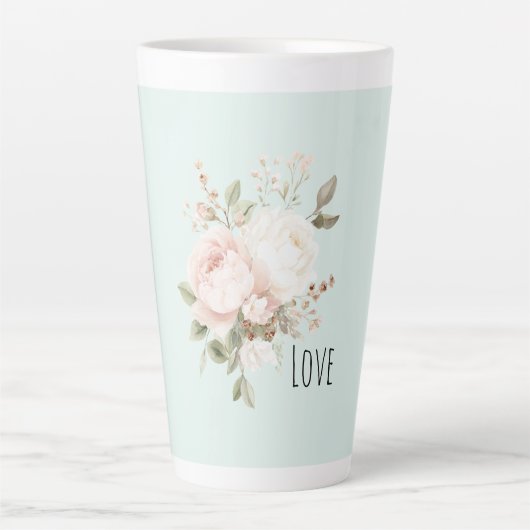 Munt Blush Roze Witte Rozen Bloemen Latte Mok (Voorkant)