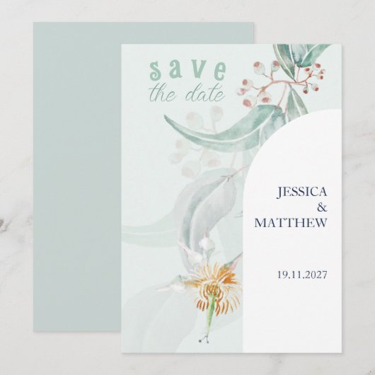 Munt Boheemse Eucalyptus Aquarel Illustratie Save The Date (Voorkant / Achterkant)