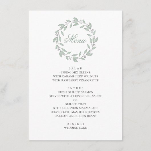 Munt botanische bruiloft. Elegant eenvoudig blad Menu (Voorkant)