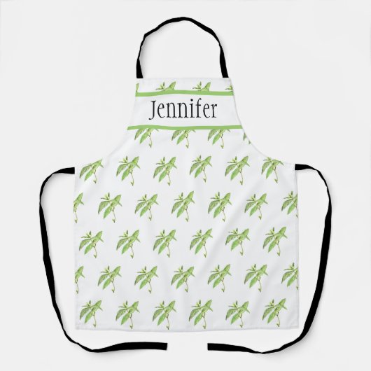 Munt botanische planten groene tuin waterverf schort (Voorkant)