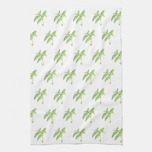 Munt botanische planten groene tuin waterverf theedoek (Verticaal)