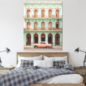 Munt Bouwen Perzik Auto Havana Cuba Canvas Afdruk (Insitu (Slaapkamer))