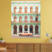 Munt Bouwen Perzik Auto Havana Cuba Canvas Afdruk (Insitu (Woonkamer))