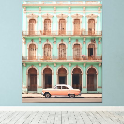 Munt Bouwen Perzik Auto Havana Cuba Canvas Afdruk (Insitu (Houten vloer))