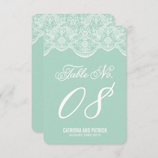 Munt Brokaat Kant Bruiloft Tafel Nummer Kaarten (Voorkant / Achterkant)