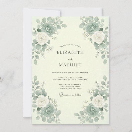 Munt Celadon Eucalyptus Bruiloft Kaart (Voorkant)