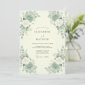 Munt Celadon Eucalyptus Bruiloft Kaart (Staand voorkant)