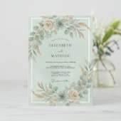 Munt Champagne Pampas Eucalyptus Bruiloft Kaart (Staand voorkant)