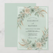 Munt Champagne Pampas Eucalyptus Bruiloft Kaart (Voorkant / Achterkant)