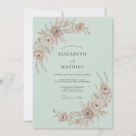 Munt Champagne Roze Bruiloft Kaart (Voorkant)