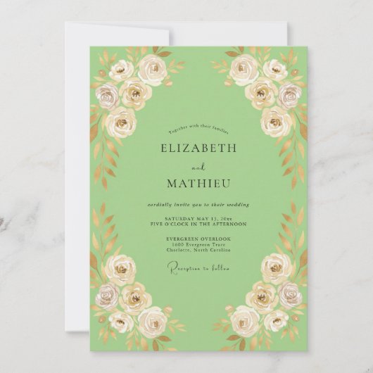 Munt Crème Ranunculus Eucalyptus Bruiloft Kaart (Voorkant)
