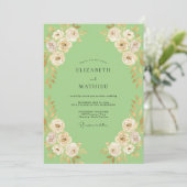Munt Crème Ranunculus Eucalyptus Bruiloft Kaart (Staand voorkant)