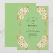 Munt Crème Ranunculus Eucalyptus Bruiloft Kaart (Voorkant / Achterkant)